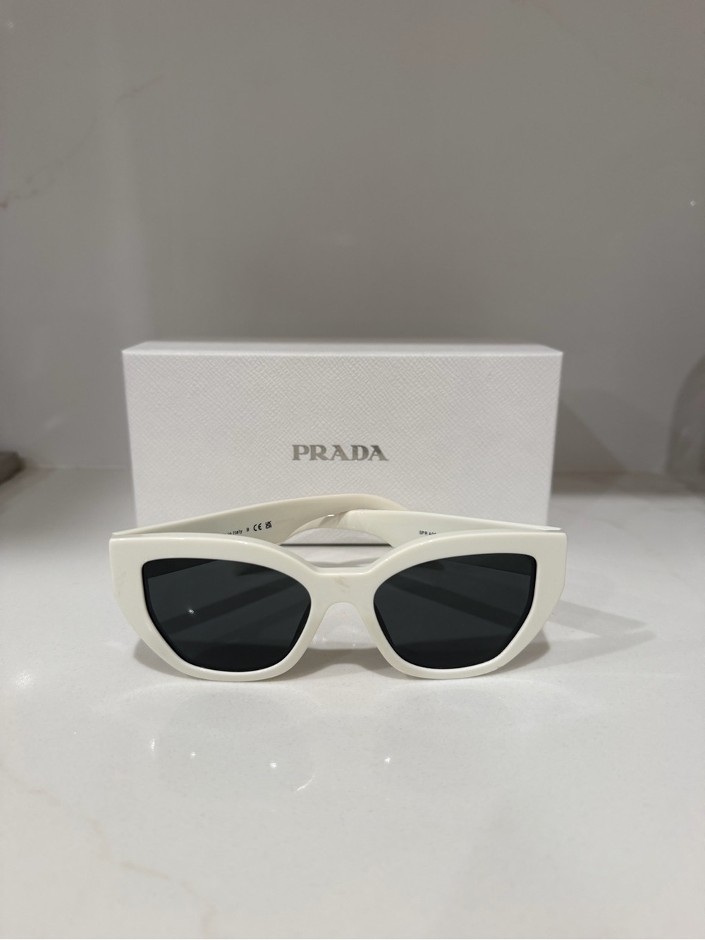 Prada White Cat-Eye Sunglasses with Black Lenses *HAS SCUFF*